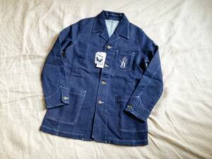  new goods limitation sinakobaSINA COVA indigo dyeing Hori te- jacket stretch Captain embroidery badge Denim jacket S *10