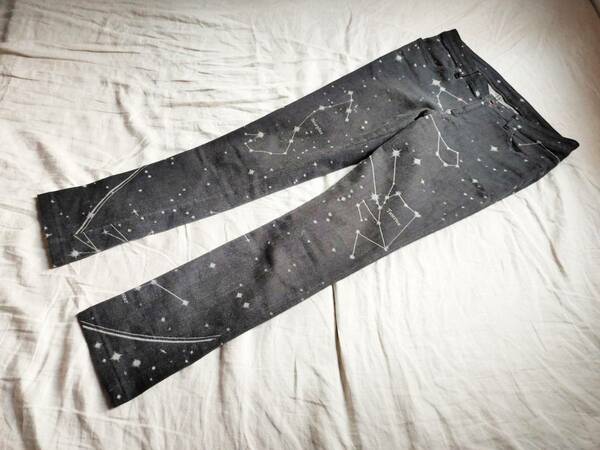 14SS ISSEY MIYAKE イッセイミヤケ デニム 星座柄 総柄 STARLIGHT DENIM スターライトデニム ストレッチ 黒 2 レディース ★10