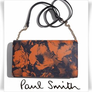 新品1円～★定価3.6万 ポールスミス Paul Smith 箱付 牛革レザー ウォレットバッグ 長財布 ハーフフローラル ショルダーバッグ ◆1735◆