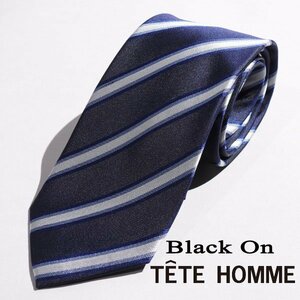 新品1円～★Black On TETE HOMME テットオム シルク絹100％ ネクタイ ネイビー 正規店本物◆1884◆