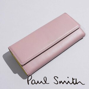 新品1円～★ポールスミス Paul Smith 箱付 牛革レザー 二つ折り長財布 ダブルストライプ ロングウォレット ピンク 正規店本物 ◆2144◆