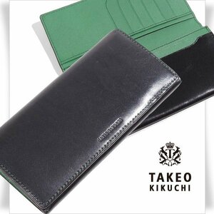 未使用1円～★TAKEO KIKUCHI タケオキクチ 牛革レザー二つ折り長財布 ロングウォレット ブラック 黒 札入れ 本革 正規店本物◆2295◆