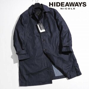 新品1円～★定価2.6万 HIDEAWAYS NICOLE ハイダウェイ ニコル メンズ 中綿ライナー付ステンカラーコート 56 5L 大きい ネイビー ◆2354◆