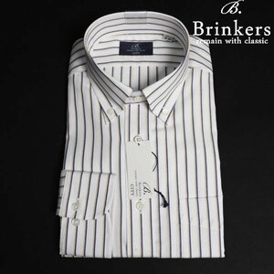 新品1円～★Brinkers ブリンカーズ 形態安定 綿100％ 長袖 ボタンダウンシャツ LL 42-80 ストライプ 白 本物 ◆2446◆