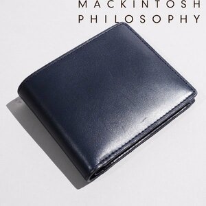 未使用1円～★MACKINTOSH PHILOSOPHY マッキントッシュ フィロソフィー 牛革レザー二つ折り財布 ウォレット ネイビー ◆2570◆