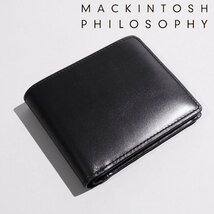 未使用1円～★MACKINTOSH PHILOSOPHY マッキントッシュ フィロソフィー 牛革レザー二つ折り財布 ウォレット ブラック 黒 ◆2569◆_画像1