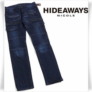 新品1円～★定価1.7万 HIDEAWAYS NICOLE ハイダウェイ ニコル メンズ 2WAY ストレッチデザインデニム パンツ 44 S インディゴ◆2786◆