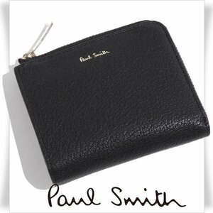 新品1円～★ポールスミス Paul Smith 箱付き 山羊革牛革 レザー L字ファスナー財布 ウォレット カラースロット 黒 正規店本物◆2801◆