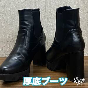  shoes * thickness bottom short boots * L size approximately 24.BLACK imitation leather leather * lady's shoes 