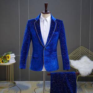  new arrival fine quality 2 point set bell bed star empty stage costume men's suit set tuxedo outer garment trousers M~3XL size blue 