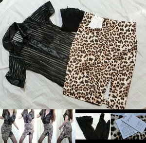 U21* skirt is new goods large size L* black garter stockings *③ point set * see-through . blouse * leopard print deep slit long slit 