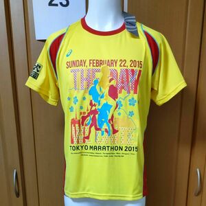 アシックス「新品/東京マラソン」半袖TシャツM/L　イエロー　2015TOKYO MARATHON　ランニング/グラッフィックPt