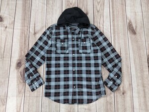 11．VOLCOM ボルコム 総柄 チェック柄　 フードネルシャツ ジャケットハーフコート907