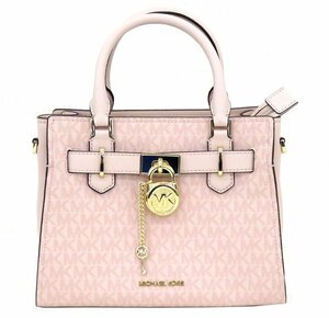 極美品 MICHAEL KORS/マイケルコース 2Way バッグ ハミルトン サッチェル ショルダー MKシグネチャー ハンドバッグ ピンク