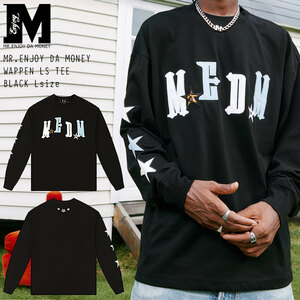 MR.ENJOY DA MONEY MEDM 正規品 男女兼用 ユニセックス ワッペン ロゴ 長袖Tシャツ PU LEATHER WAPPEN LOGO LONG SLEEVE TEE クロ L