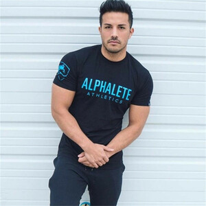 【送料無料】ALPHALETE Tシャツ 黒×ブルー XXLサイズ☆