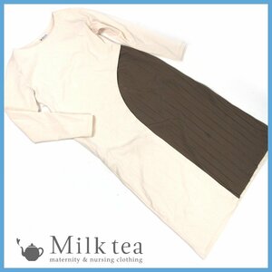 ▲▽Milk tea(ミルクティー)▼ロータス・サイドプリーツワンピース▼アイボリー▼サイズ2▼ジッパータイプの授乳口▼マタニティ