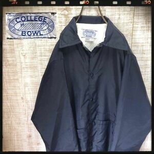 80's COLLEGE BOWL コーチジャケット ナイロン 古着 ダークネイビー メンズ レディース おしゃれ 3250