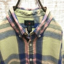 90's J.CREW ジェイクルー チェックシャツ 薄緑 長袖 古着 XL ライトグリーン メンズ レディース 3278_画像4