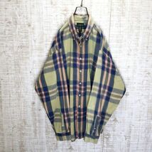 90's J.CREW ジェイクルー チェックシャツ 薄緑 長袖 古着 XL ライトグリーン メンズ レディース 3278_画像3