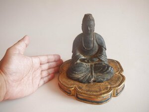 Эдо период деревянный амида Ньорай Сиденье 15см Будда Изображение Буддийская статуя Джодо Шиншу искусство