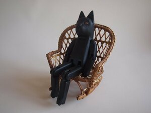西洋 木彫自在 黒猫置物28.5ｃｍ 操り人形 吉祥 縁起物 開運ラッキーアイテム Black cat