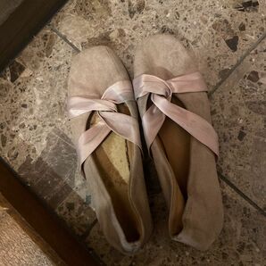 バレエシューズ　ピンク靴　リボン38サイズ