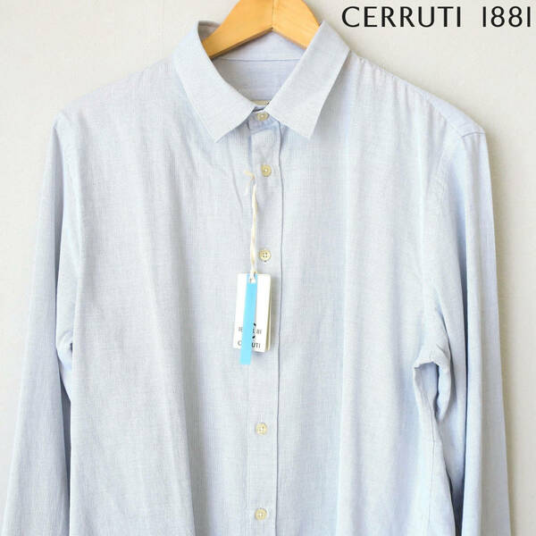 新品 未使用 CERRUTI 1881 セルッティ 高級 メンズ ドレスシャツ スリム ソフト 長袖シャツ ボタンシャツ イタリア 青 ブルー Lサイズ