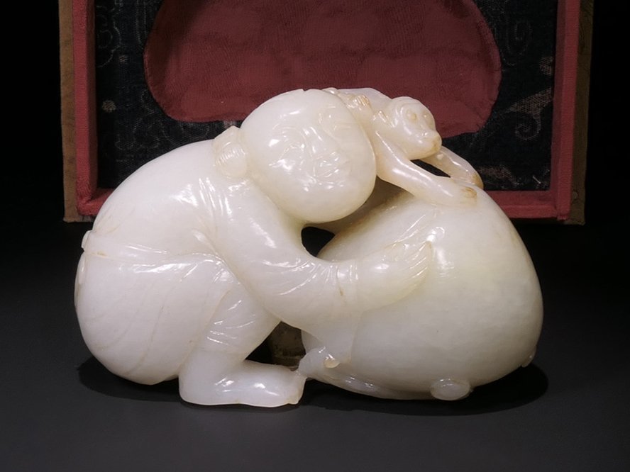 時代物 和田玉 白玉彫り 童子騎象擺件 極美品」極細工 賞物 中国古美術