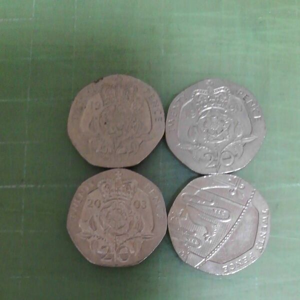 イギリス20ペンス硬貨×４枚(1987・1990・2003・2009年)
