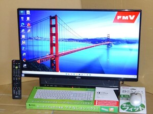 富士通27型ワイドモニタ一体型PC Core i7 Win11 22H2 高速起動 新品SSD 500GB HDD2TB office2013 地デジ・BS・CS ブルーレイ FH90A3