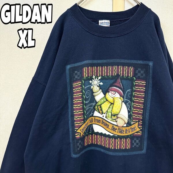 GILDAN ギルダン スウェット レトロ 長袖 雪だるま スノーマン XL