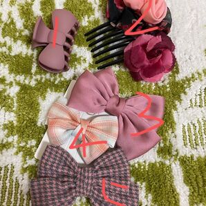 新品 ヘアリボンバレッタ3点+クリック1点+かんざしコーム1点 ヘアアクセ5点セットまとめて売り 現品 即購入OK お得