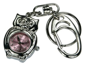 かわいい 可愛い ミニ フクロウ 小さい 懐中 時計付き キーホルダーウォッチ 薄ピンク柄 安い クリックポスト