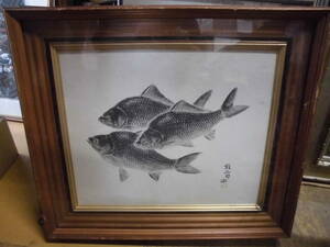 Art hand Auction Reigo 8062 木 - 水墨画 鱼 龙三郎 约 52 x 60 厘米, 艺术品, 绘画, 其他的
