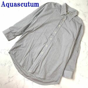 アクアスキュータム チェック長袖ボタンシャツ コットン ブラウン系Aquascutum カジュアル ブロックチェック コットン100% C6846