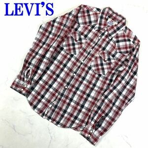 リーバイス 長袖シャツ 綿 チェック 胸ポケット 赤 黒 白LEVI'S コットン レッド ブラック ホワイト M C7076