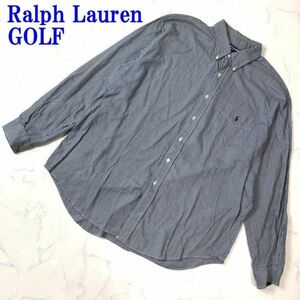 ラルフローレンゴルフブロックチェック長袖ボタンシャツネイビーRalph Lauren GOLF ボタンダウンブランドロゴ刺有 コットン100% XL C7508