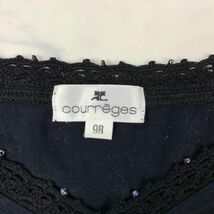 クレージュコットンレース付きカジュアル長袖トップス ブラック courreges ビーズ付き Vネック 首元ギャザー入り 9R C7116_画像6