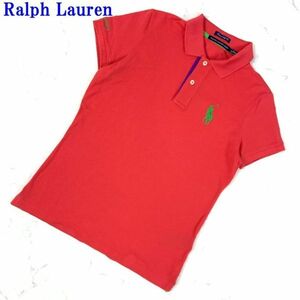 ラルフローレンカジュアルコットン100%半袖ポロシャツ レッド系Ralph Lauren ブランドBIGロゴ刺有 スポーツ 薄赤色 S C7138