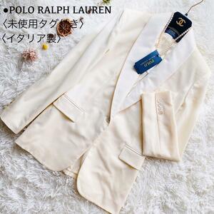 未使用タグ付き POLO RALPH LAUREN ポロラルフローレン ウール テーラードジャケット オフホワイト サイズ2 イタリア製 1B レディース