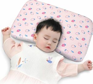 頭の形整う！ベビー枕　ピンク　通気性　イチゴ　苺　女の子　出産準備　妊婦　赤ちゃん　寝具