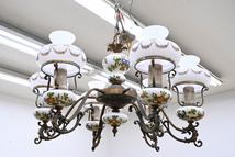 J157 高級 アンティーク レトロ 真鍮使用 天吊照明 シャンデリア 陶器製 お洒落なシェード_画像1