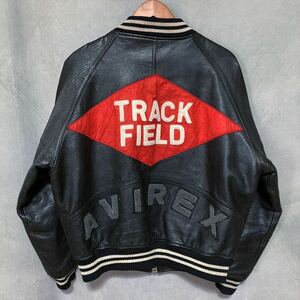 AVIREX アヴィレックス TRACK FIELD バナー アーチロゴ ワッペン オールレザー 中綿 スタジャン バーシティ ジャケット 本革 牛革 size.S