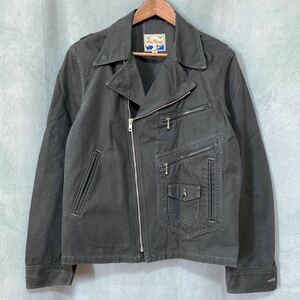 Dry Bones ドライボーンズ コットンツイル スカルプリント ダブル ライダース ジャケット ブルゾン size.38 (M) グレー