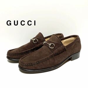 * superior article Gucci GUCCI suede leather hose bit Loafer shoes dense brown Italy made pumps leather shoes flat shoes 