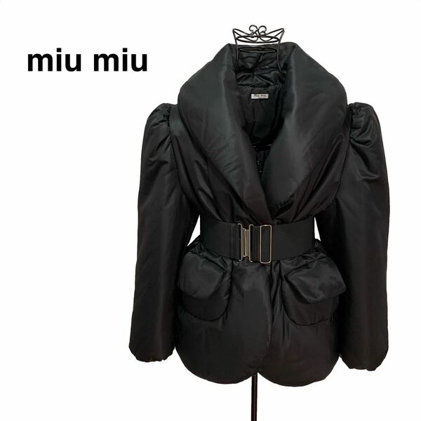 ☆美品 ミュウミュウ miu miu ウエストベルト テーラード ダウンジャケット 黒 size 40 イタリア製 アウター ナイロンジャケット