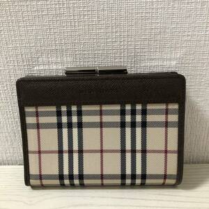 【大幅値下げ】【新品同様】BURBERRY バーバリー　二つ折り　がま口　財布　ブラウン　茶　ノバチェック ガマ口