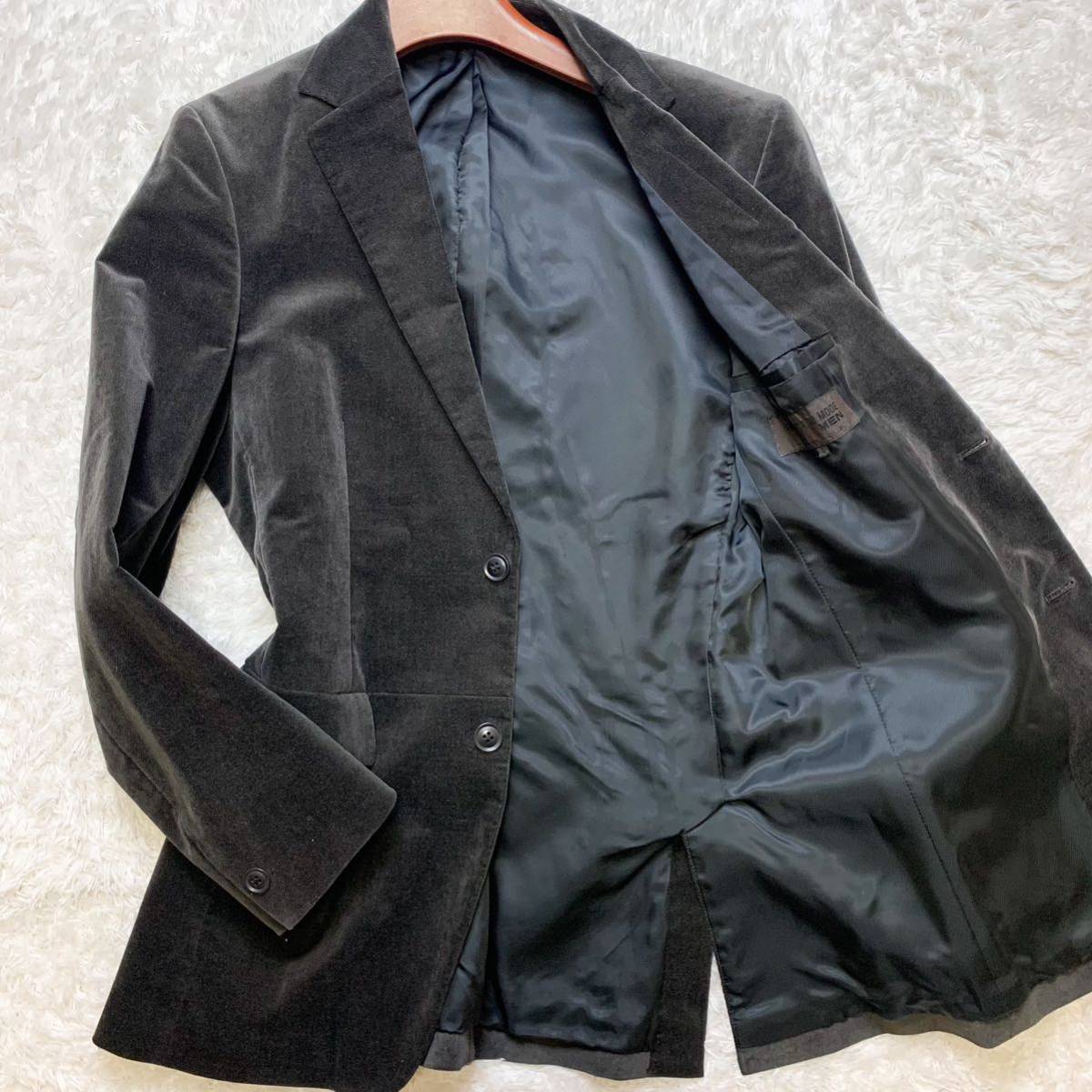 コムサメン】メンズ 秋冬 コート 黒 ブラック L 綿 コットン レザー牛革-