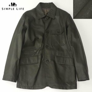 参考価格￥36,000- 極美品 レナウン SIMPLE LIFE シンプルライフ 羊革 ラムレザー カーコート ダークブラウン 濃茶 M メンズ ブルゾン